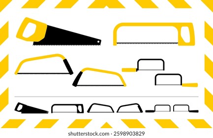 Vector set of saw silhouettes and icons