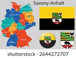 Vector set of Saxony-Anhalt including the official flag, coat of arms, and updated map. Part of the complete German flag and emblem collection.