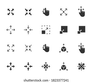 Vector set of scaling flat icons. Contains icons resize, increase, decrease, scalability and more. Pixel perfect.