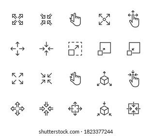 Vector set of scaling line icons. Contains icons resize, increase, decrease, scalability and more. Pixel perfect.