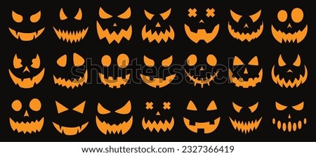 Vector set of scary pumpkin faces. Spooky faces icons. Vector illustration