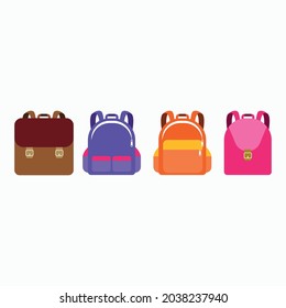 vector set of school backpacks. flat image of backpacks with shoulder straps