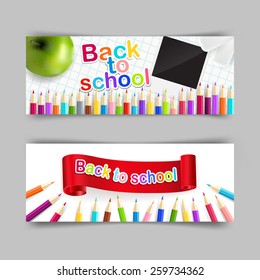 Vector set of school banner 400x150 for your design. Back to school, education concept.