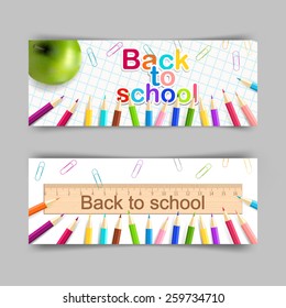 Vector set of school banner 400x150 for your design. Back to school, education concept.