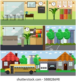 Vector Set School Building Interior Concept Stock Vector (Royalty Free ...