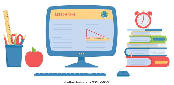 Vector set of school, doing homework in flat style