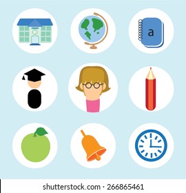 Vector set of school icons in flat design