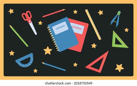 Vector set of school stationary in flat style