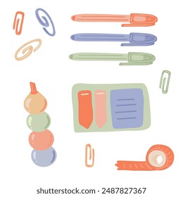 Vector Set of School Stationery Supplies flat design