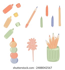 Vector Set of School Stationery Supplies