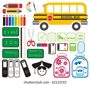 Vector - Set of School Tools, Symbols & Icons