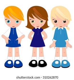 vector set of schoolgirls in dresses