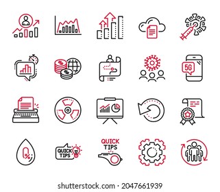 Vector Set Of Science Icons Related To Career Ladder, Analysis Graph And Education Idea Icons. Journey Path, Teamwork And Typewriter Signs. Chemical Hazard, World Money And No Alcohol. Vector