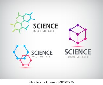 Vector Set Of Science Logos, Biology, Physics, Chemistry Logo. Laboratory Identity, Atom Logos, Cells
