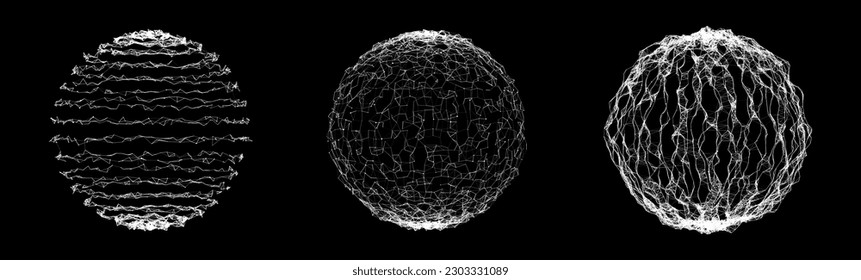 Vector set sci-fi black sphere with particles and lines. Concept network connection. Frame sphere. Abstract technology background.