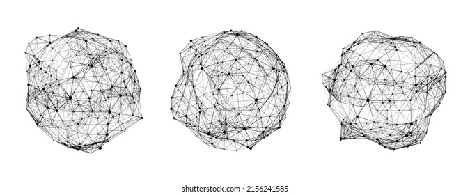 Vector set sci-fi white sphere with particles and lines. Concept network connection. Frame sphere. Abstract technology background.