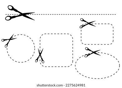 vector set scissor sign cut here, isolated on white
