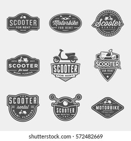 vector set of scooter rental logos, emblems and design elements. motorbike for rent logotype templates and badges.