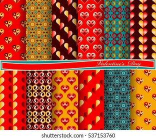 Vector set of scrapbook paper for Valentine's Day. Decorative heart, abstract forms 