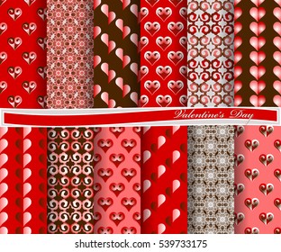 Vector set of scrapbook paper for Valentine's Day. Decorative heart, abstract forms 