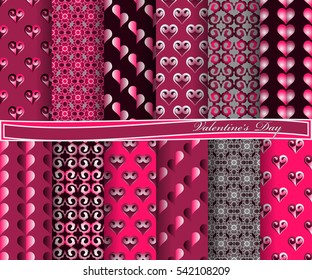Vector set of scrapbook paper for Valentine's Day. Decorative heart, abstract forms 