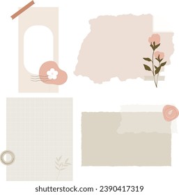 Vector set of scrapbooking elements, torn paper edge, notepad and memo pad