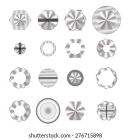 Vector Set of Screw heads Isolated on White Background.