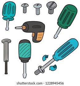 vector set of screw and screwdriver
