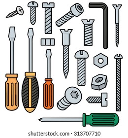 vector set of screw and screwdriver