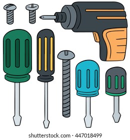 vector set of screw and screwdriver