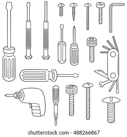 vector set of screw and screwdriver