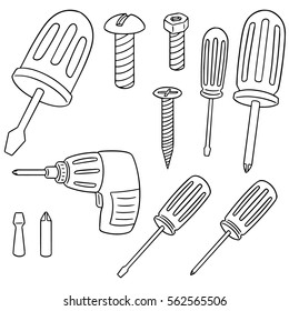 vector set of screw and screwdriver