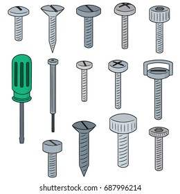 vector set of screw and screwdriver