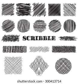 vector set of scribble brushes. Collection of ink lines, set of hand drawn textures, scribbles of pen, hatching, scratch