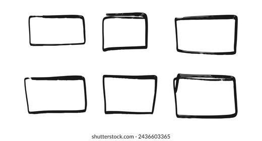 Vector set of scribble doodle frames. Geometric rectangle border isolated on white background