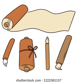 vector set of scroll and brush