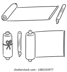vector set of scroll and brush cartoon