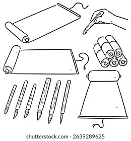 vector set of scroll and brush cartoon