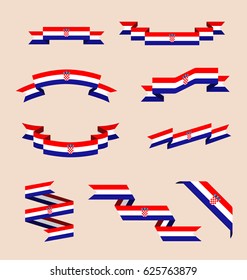 Vector set of scrolled isolated ribbons or banners in colors and with symbols of Croatian flag.