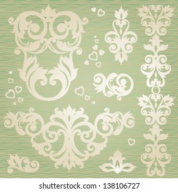 Vector set of scrolls and vignettes in Victorian style. Element for design. It can be used for decorating of invitations, cards, decoration for bags and at tattoo creation.