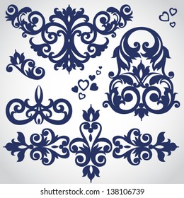 Vector set of scrolls and vignettes in Victorian style. Element for design. It can be used for decorating of invitations, cards, decoration for bags and at tattoo creation.