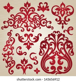 Vector set of scrolls and vignettes in Victorian style. Element for design. It can be used for decorating of invitations, cards, decoration for bags and at tattoo creation.