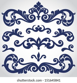 Vector set of scrolls and vignettes in Victorian style. Element for design. It can be used for decorating of invitations, cards, decoration for bags and at tattoo creation.