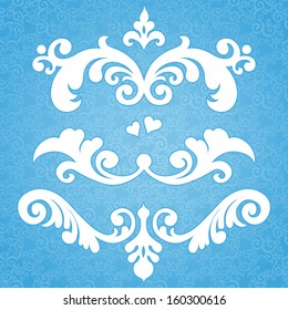 Vector set of scrolls and vignettes in Victorian style. Element for design. It can be used for decorating of invitations, greeting cards, decoration for bags and at tattoo creation.