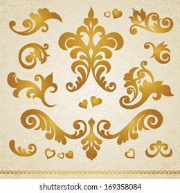 Vector set of scrolls and vignettes in Victorian style. Element for design. It can be used for decorating of wedding invitations, greeting cards, decoration for bags and at tattoo creation.