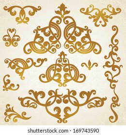 Vector set of scrolls and vignettes in Victorian style. Element for design. It can be used for decorating of wedding invitations, greeting cards, decoration for bags and at tattoo creation.