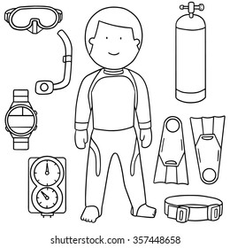 vector set of scuba diving equipment