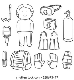 vector set of scuba diving equipment