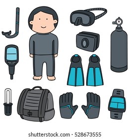 vector set of scuba diving equipment