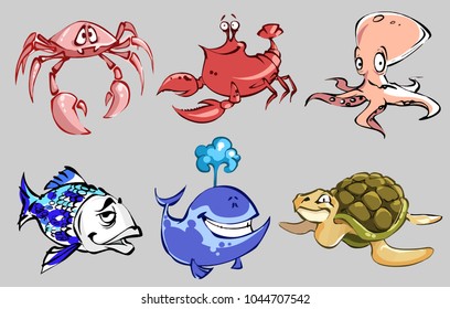 Vector set of sea animals